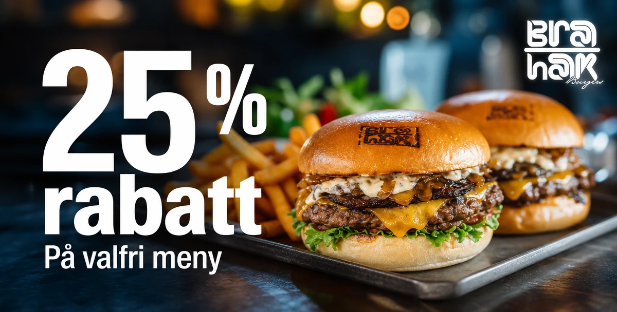 Bra hak burgers – 25% rabatt – På valfri meny