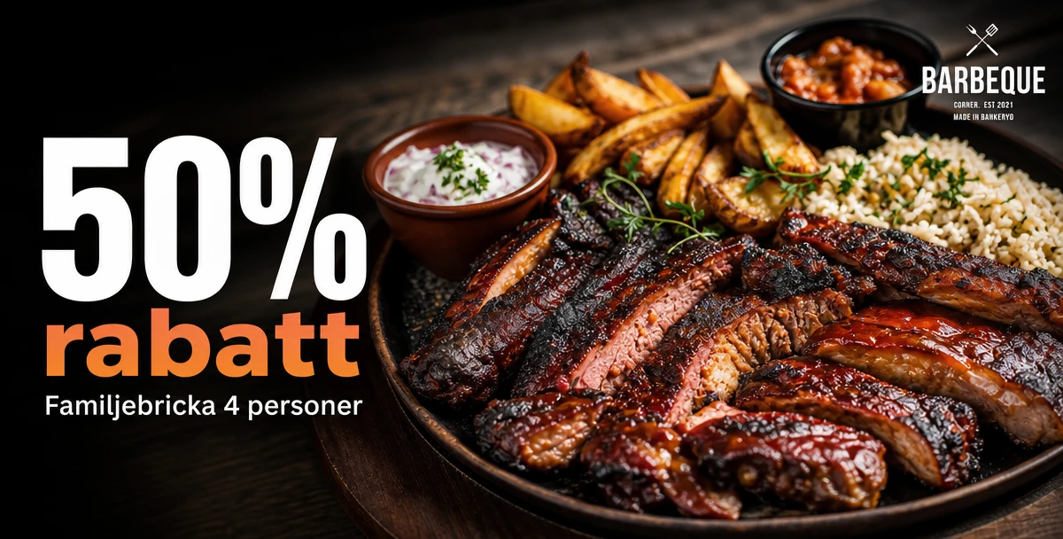 BBQ CORNER – 50% rabatt – Familjebricka 4 personer