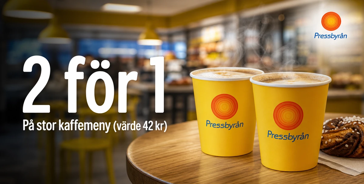 Pressbyrån – 2 för 1 – På stor kaffemeny (värde 42 kr)