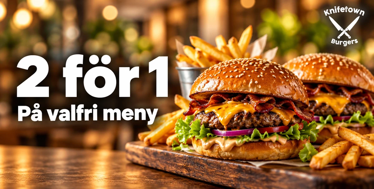 Knifetown Burgers Uppsala – 2 för 1 – På valfri meny