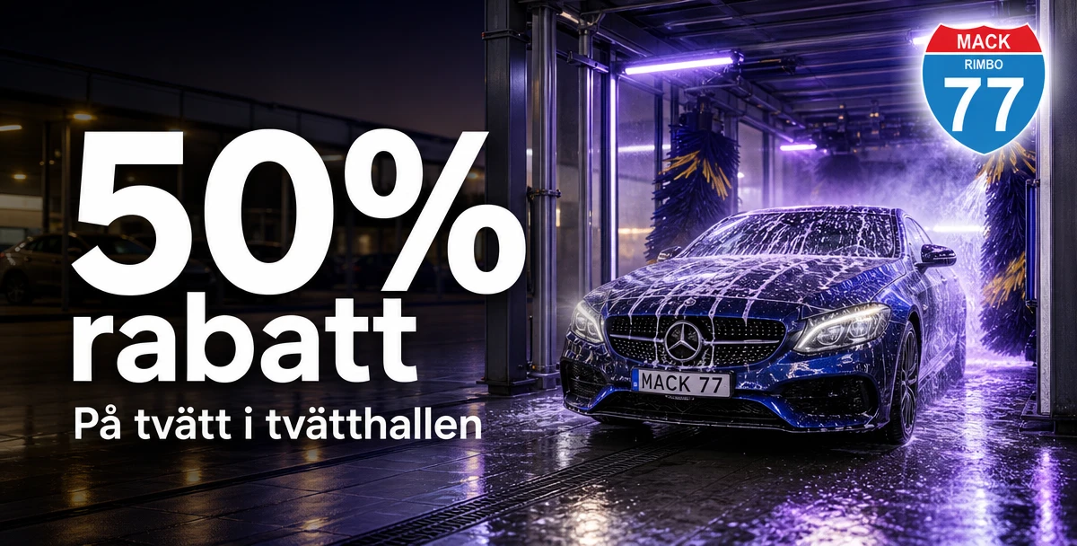 Mack 77 Rimbo – 50% rabatt – På tvätt i tvätthallen