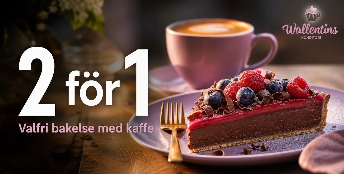 Wallentins Konditori – 2 för 1 – Valfri bakelse med kaffe