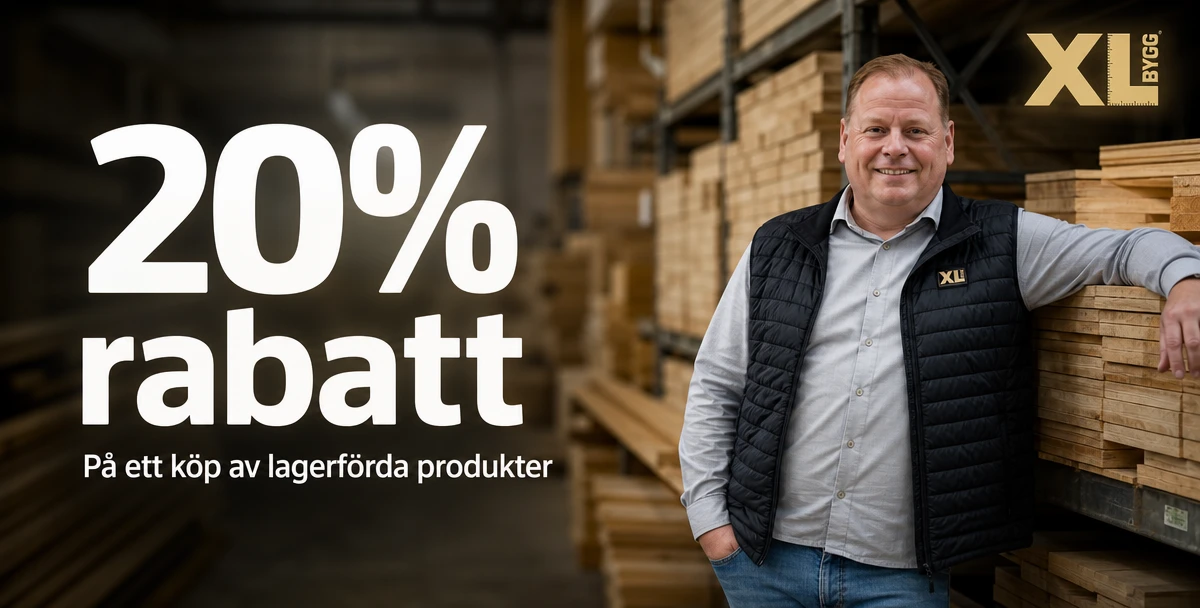 XL-BYGG – 20% rabatt – På ett köp av lagerförda produkter