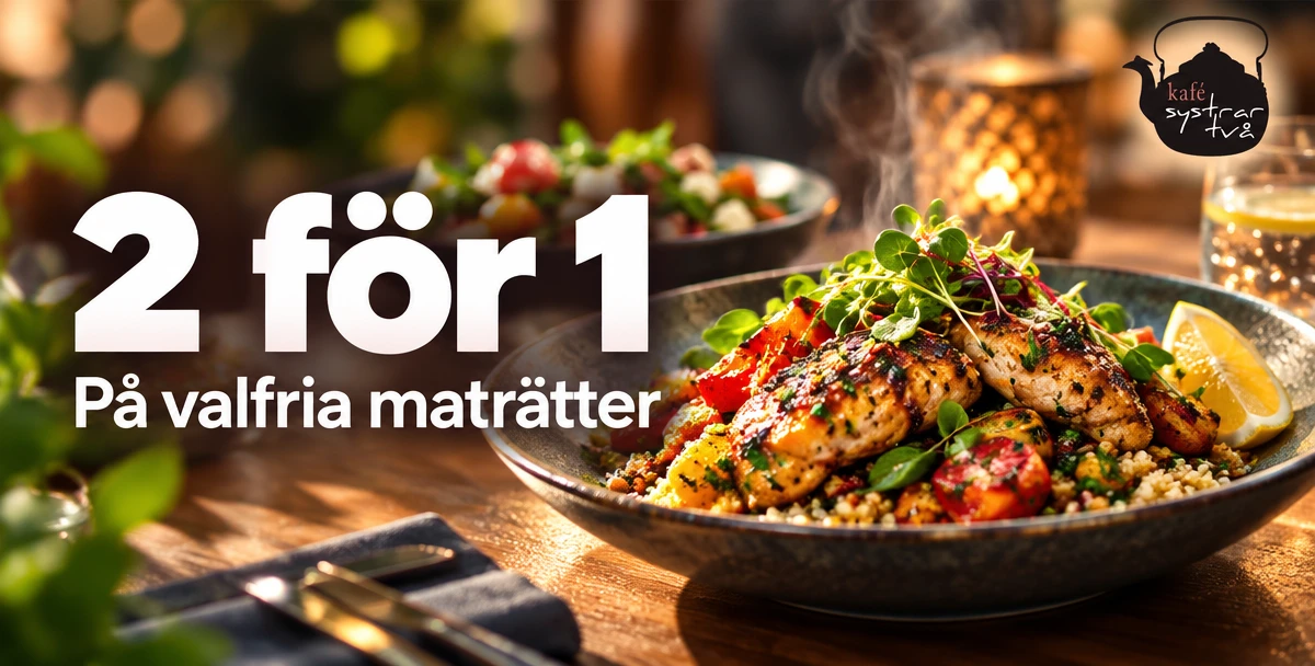 Kafé Systrar Två - Cafe & Restaurang Enköping – 2 för 1 – På valfria maträtter