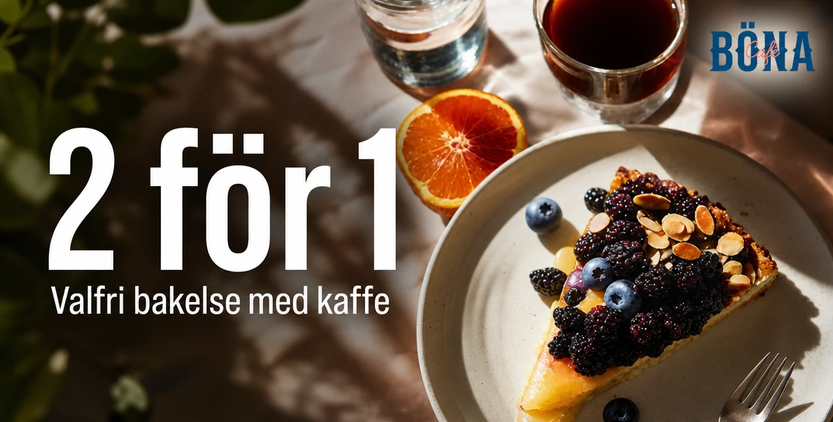 Böna Café – 2 för 1 – Valfri bakelse med kaffe