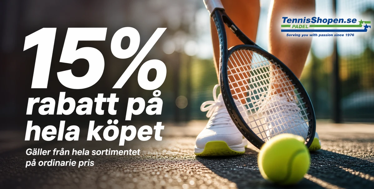 Tennisshopen.se – 15% rabatt på hela köpet – Gäller från hela sortimentet på ordinarie pris