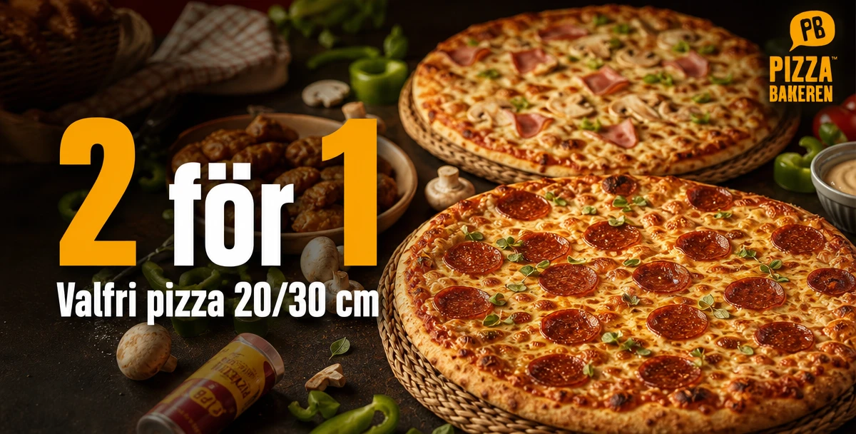 Pizzabakeren – 2 för 1 – Valfri pizza 20/30 cm