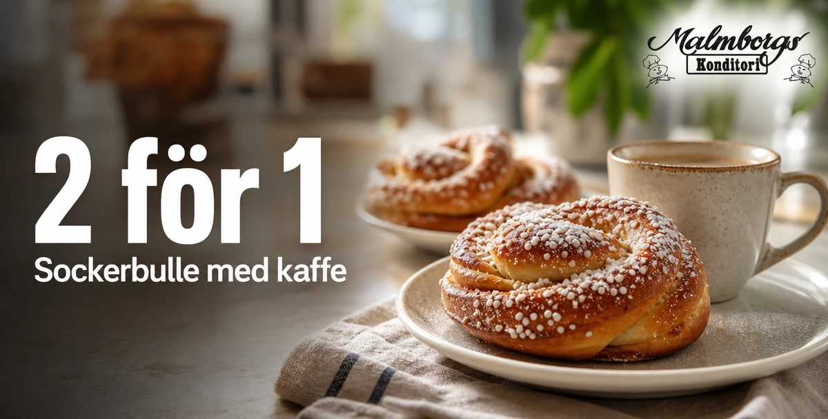 Malmborgs konditori och bageri – 2 för 1 – Sockerbulle med kaffe