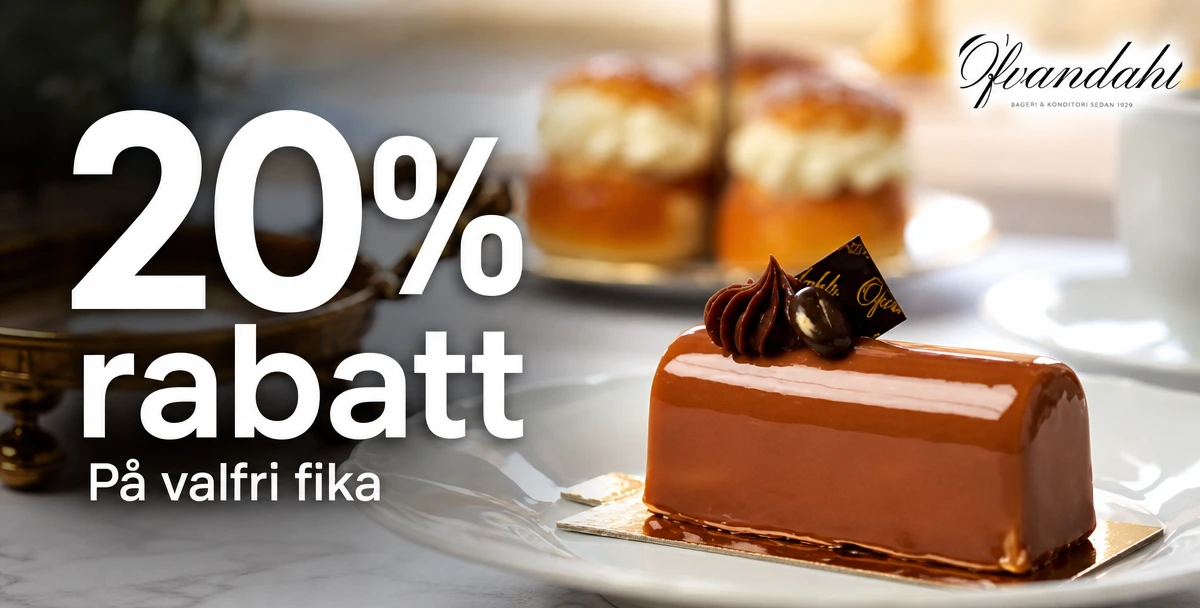 Ofvandahls Hovkonditori – 20% rabatt – På valfri fika
