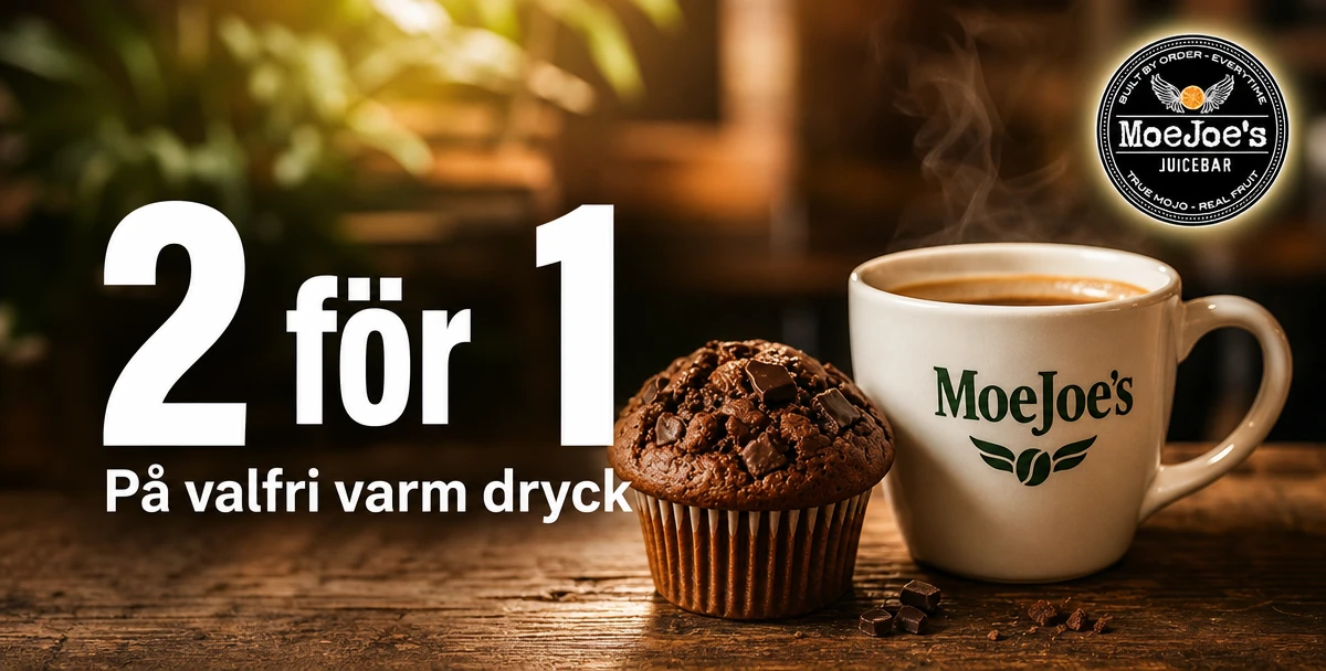 MoeJoe's Gränbystaden – 2 för 1 – På valfri varm dryck
