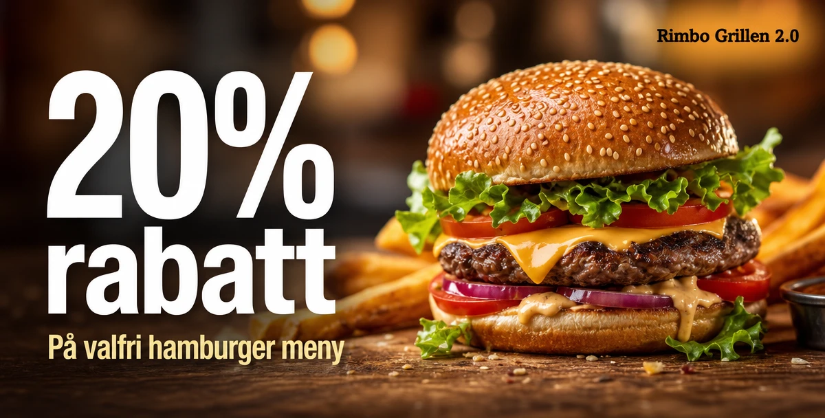 Rimbo Grillen 2.0 – 20% rabatt – På valfri hamburger meny