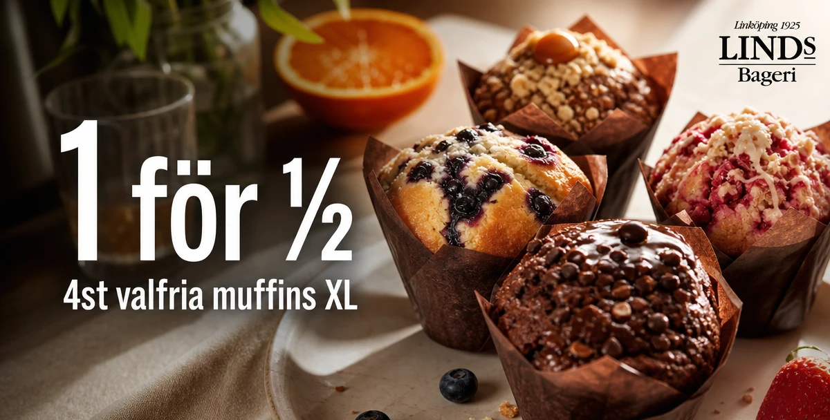 Linds bageri – 1 för ½ – 4st valfria muffins XL