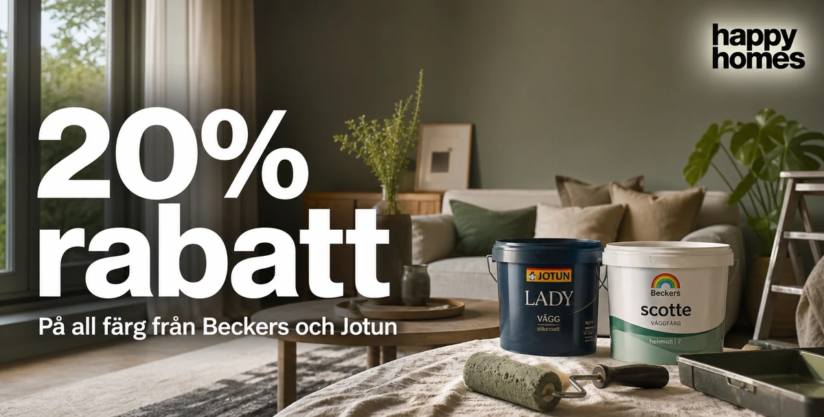 Happy Homes-Tappers färg – 20% rabatt – På all färg från Beckers och Jotun