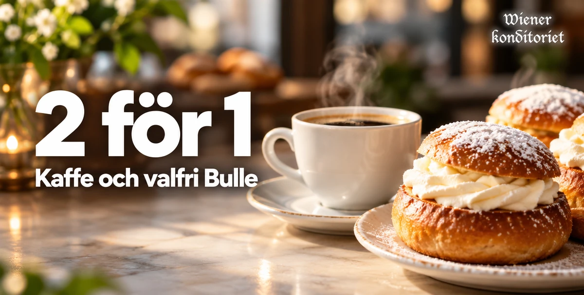 Wienerkonditoriet – 2 för 1 – Kaffe och valfri Bulle