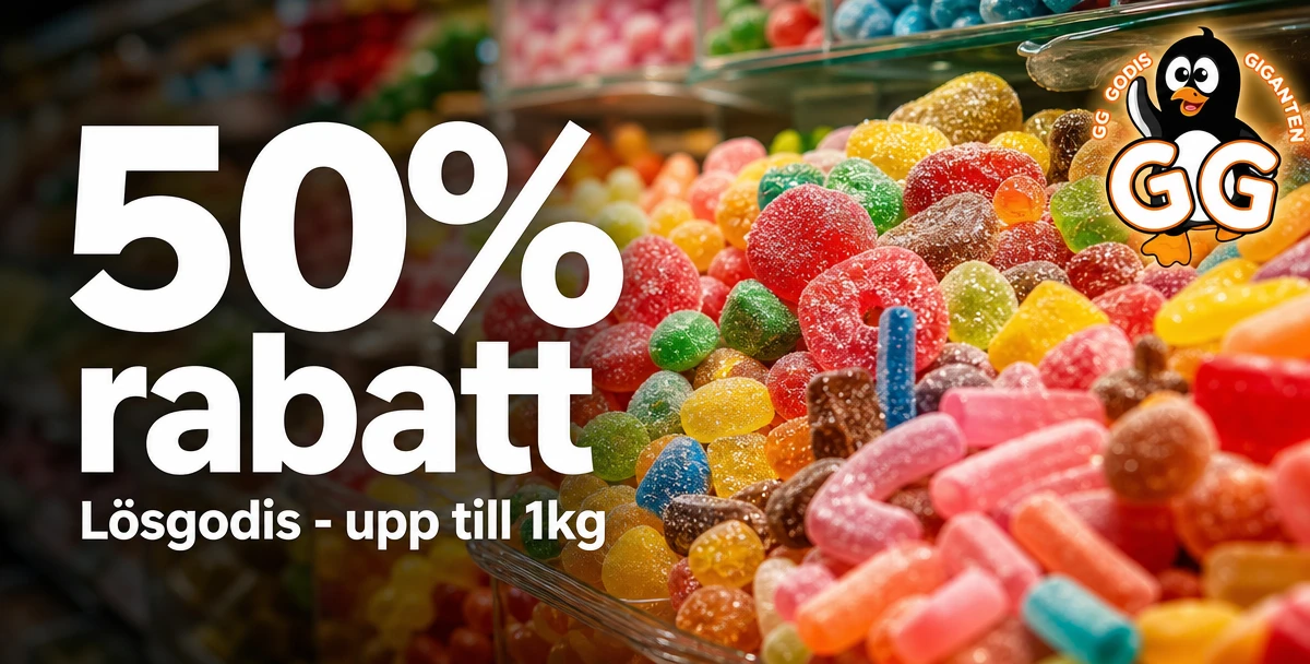 GG Godisgiganten – 50% rabatt – Lösgodis - upp till 1kg